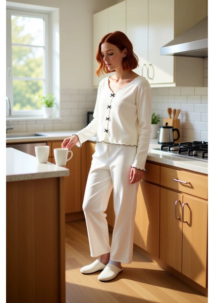 Kadın Antrasit V Yaka Dantel Fiyonk Detaylı Fitilli Örme Pijama Takımı Fonksiyonel Estetik fiyatları