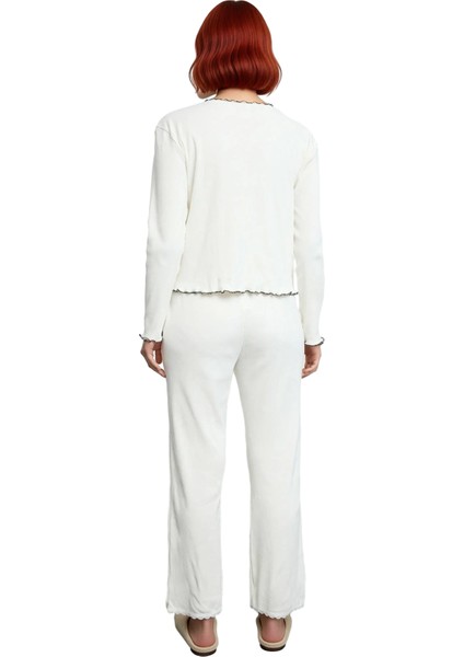 Kadın Antrasit V Yaka Dantel Fiyonk Detaylı Fitilli Örme Pijama Takımı Fonksiyonel Estetik indirimleri