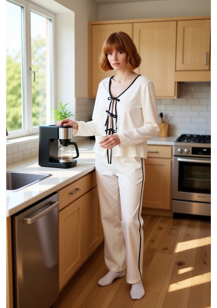 Kadın Fiyonk Detaylı Uzun Kollu Pijama Takımı Fonksiyonel Dayanıklı Kaliteli Konforlu Spor fiyatları