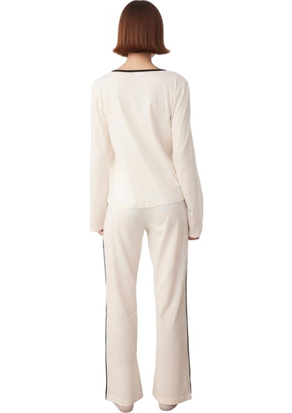 Kadın Fiyonk Detaylı Uzun Kollu Pijama Takımı Fonksiyonel Dayanıklı Kaliteli Konforlu Spor indirimleri