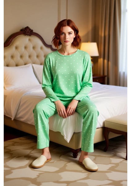 Kadın Kalp ve Puantiye Desenli Pamuklu Pijama Takımı Fonksiyonel Dayanıklı Kaliteli Modern modelleri