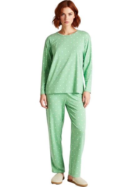 Kadın Kalp ve Puantiye Desenli Pamuklu Pijama Takımı Fonksiyonel Dayanıklı Kaliteli Modern fırsatları