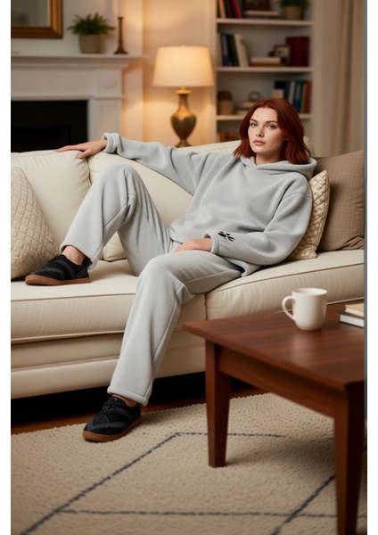 Kadın Ayıcık Nakışlı Wellsoft Kapüşonlu Pijama Takımı Fonksiyonel Dayanıklı Kaliteli Rahat