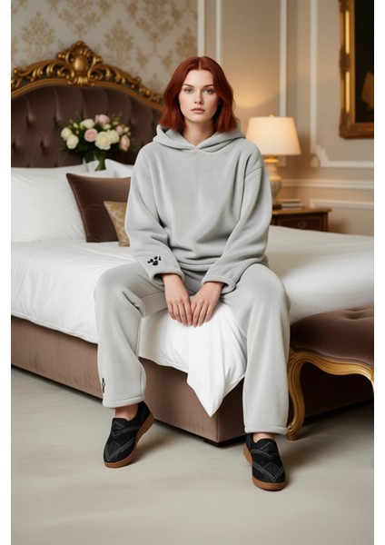 Kadın Ayıcık Nakışlı Wellsoft Kapüşonlu Pijama Takımı Fonksiyonel Dayanıklı Kaliteli Rahat modelleri