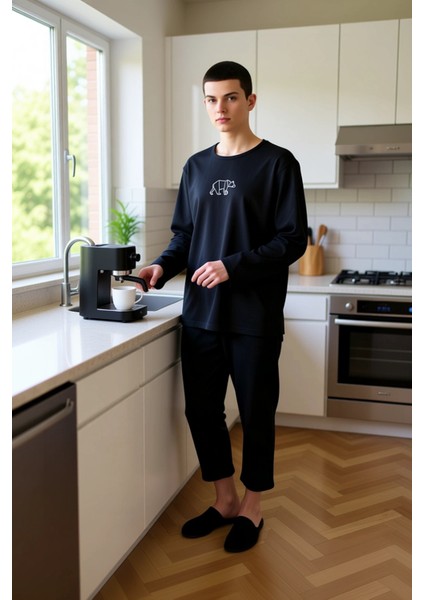 Erkek Nakışlı Bisiklet Yaka Uzun Kollu Pijama Takımı Fonksiyonel Dayanıklı Kaliteli Modern fiyatları