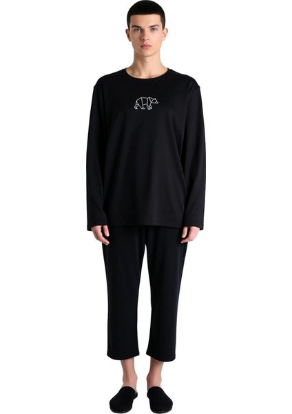 Erkek Nakışlı Bisiklet Yaka Uzun Kollu Pijama Takımı Fonksiyonel Dayanıklı Kaliteli Modern fırsatları