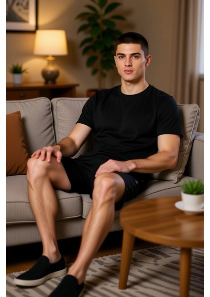 Erkek Waffle Örme Bisiklet Yaka Kısa Kollu Pijama Takımı Fonksiyonel Dayanıklı Kaliteli Şık