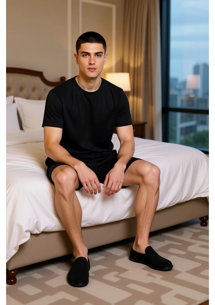 Erkek Waffle Örme Bisiklet Yaka Kısa Kollu Pijama Takımı Fonksiyonel Dayanıklı Kaliteli Şık modelleri