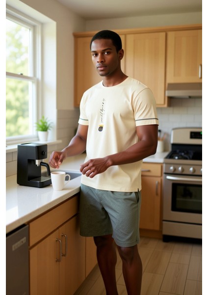 Erkek Bisiklet Yaka Baskılı Kısa Kollu Pijama Takımı Fonksiyonel Dayanıklı Kaliteli Modern fiyatları