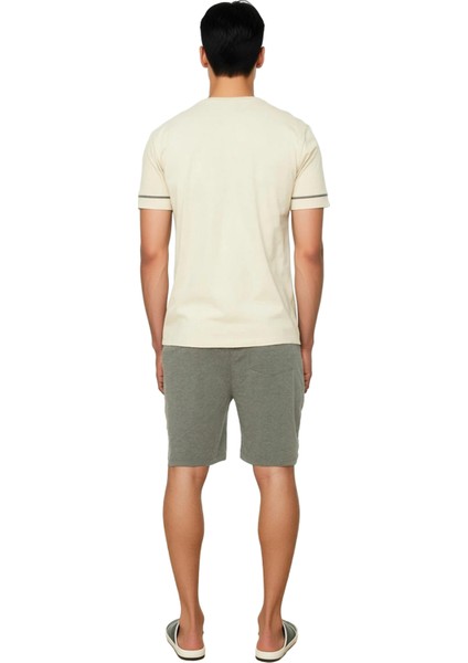 Erkek Bisiklet Yaka Baskılı Kısa Kollu Pijama Takımı Fonksiyonel Dayanıklı Kaliteli Modern indirimleri