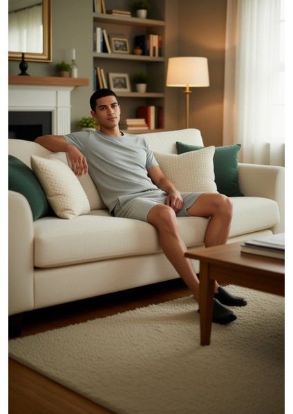 Erkek Casual Relaxed Fit Pijama Takımı Bisiklet Yaka Fonksiyonel Dayanıklı Kaliteli Modern fırsatları