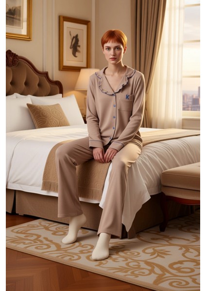 Kadın Fırfırlı Nakışlı Örme Pijama Takımı Fonksiyonel Dayanıklı Kaliteli Konforlu Estetik Şık modelleri