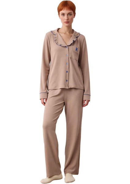 Kadın Fırfırlı Nakışlı Örme Pijama Takımı Fonksiyonel Dayanıklı Kaliteli Konforlu Estetik Şık fırsatları