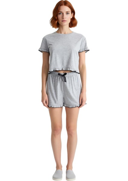 Kadın Melanj Fırfırlı Pijama Takımı Şortlu Fonksiyonel Dayanıklı Kaliteli Konforlu Estetik fiyatları