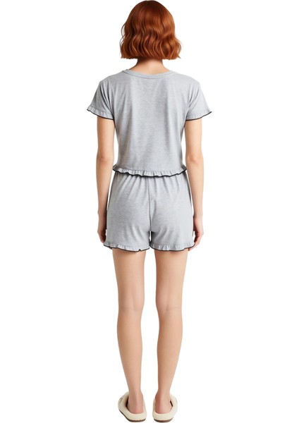 Kadın Melanj Fırfırlı Pijama Takımı Şortlu Fonksiyonel Dayanıklı Kaliteli Konforlu Estetik modelleri