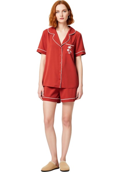 Kadın Biyeli Viskon Gömlek Şort Pijama Takımı Fonksiyonel Dayanıklı Kaliteli Konforlu Spor fiyatları