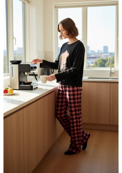 Kadın Ayıcıklı Baskılı Ekose Pijama Takımı Fonksiyonel Dayanıklı Kaliteli Konforlu Estetik fiyatları