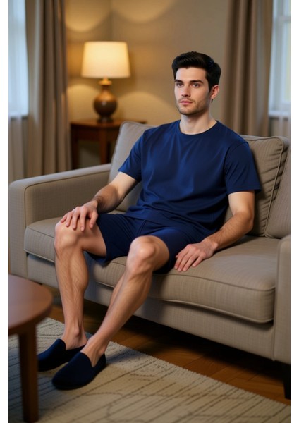 Erkek Casual Relaxed Fit Pijama Takımı Bisiklet Yaka Fonksiyonel Dayanıklı Kaliteli Modern fırsatları