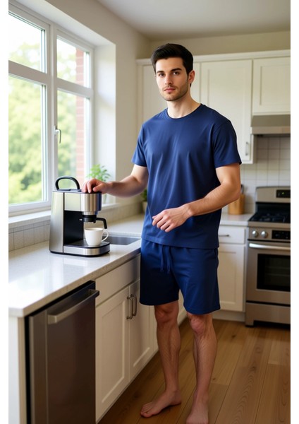 Erkek Casual Relaxed Fit Pijama Takımı Bisiklet Yaka Fonksiyonel Dayanıklı Kaliteli Modern indirimleri