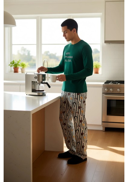 Erkek Bisiklet Yaka Baskılı Uzun Kollu Pijama Takımı Fonksiyonel Dayanıklı Kaliteli Modern fiyatları