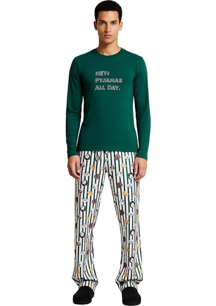 Erkek Bisiklet Yaka Baskılı Uzun Kollu Pijama Takımı Fonksiyonel Dayanıklı Kaliteli Modern fırsatları