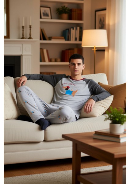 Unisex Köpek Baskılı Bisiklet Yaka Reglan Kol Pijama Takımı Fonksiyonel Dayanıklı Kaliteli fırsatları