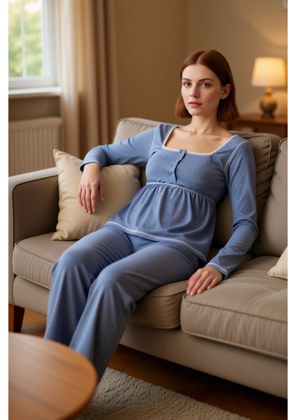 Kadın Melanj Kare Yaka Dantel Detaylı Pijama Takımı Fonksiyonel Dayanıklı Kaliteli Estetik