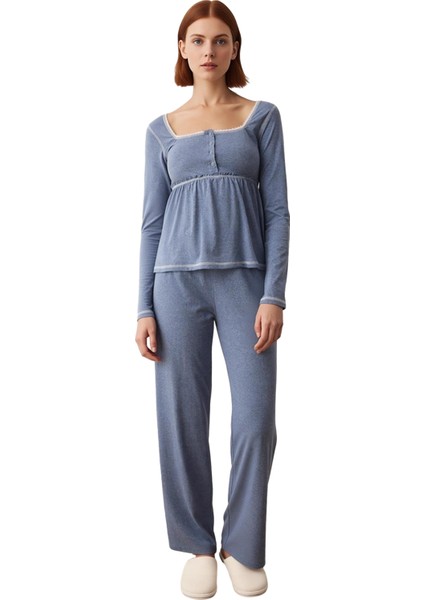 Kadın Melanj Kare Yaka Dantel Detaylı Pijama Takımı Fonksiyonel Dayanıklı Kaliteli Estetik fırsatları