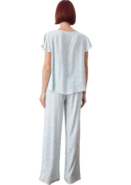 Kadın Etnik Desenli V Yaka Kısa Kollu Pijama Takımı Fonksiyonel Dayanıklı Kaliteli Estetik indirimleri