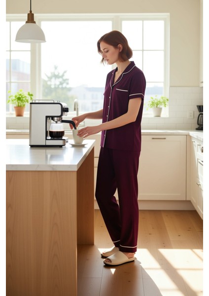 Kadin Yıldız Desenli Gömlek Yaka Örme Pijama Takımı Fonksiyonel Dayanıklı Kaliteli Estetik fiyatları