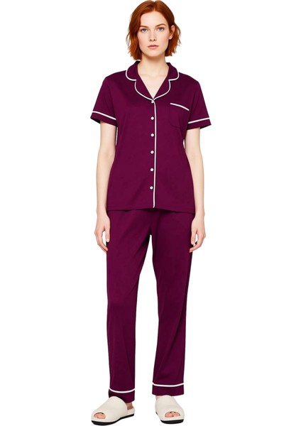 Kadin Yıldız Desenli Gömlek Yaka Örme Pijama Takımı Fonksiyonel Dayanıklı Kaliteli Estetik fırsatları