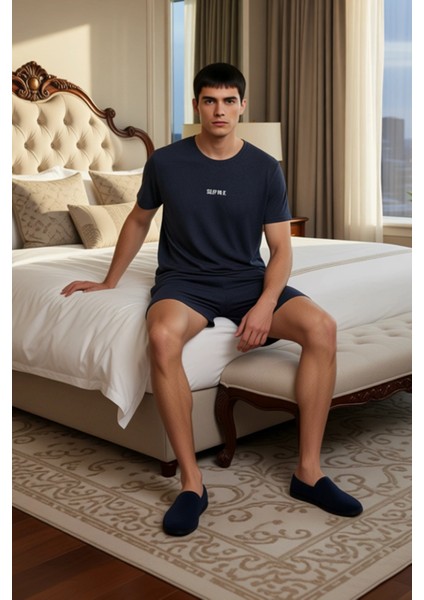 Erkek Pamuklu Lounge Takımı Bisiklet Yaka Kısa Kollu Slogan Baskılı Fonksiyonel Dayanıklı Şık fiyatları