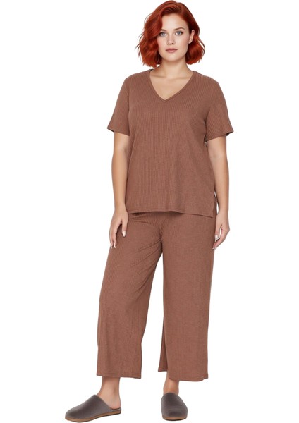 Kadın V Yaka Fitilli Örme Pijama Takımı Fonksiyonel Dayanıklı Kaliteli Konforlu Estetik Şık fırsatları