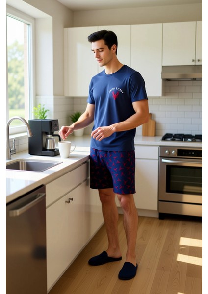 Erkek Istakoz Baskılı Bisiklet Yaka Pijama Takımı Fonksiyonel Dayanıklı Kaliteli Konforlu Şık fiyatları