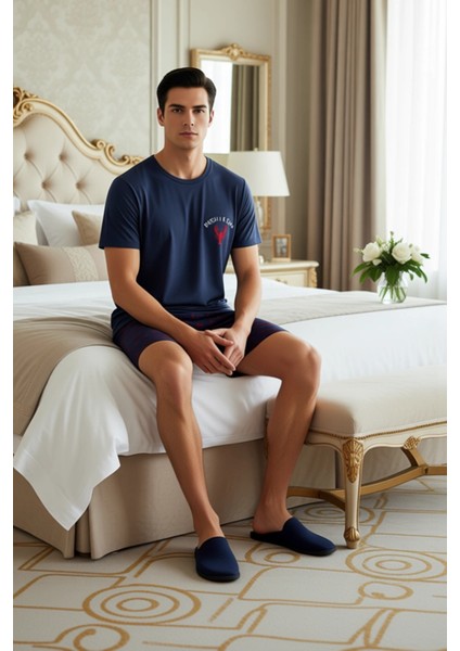 Erkek Istakoz Baskılı Bisiklet Yaka Pijama Takımı Fonksiyonel Dayanıklı Kaliteli Konforlu Şık modelleri