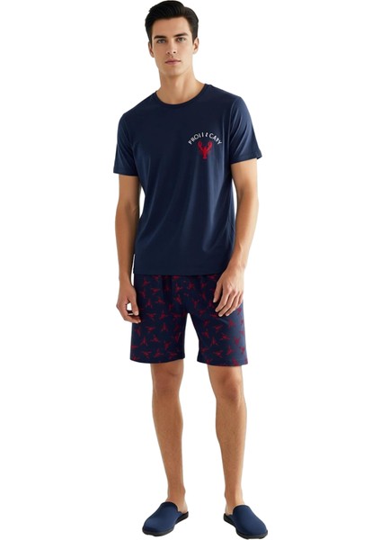 Erkek Istakoz Baskılı Bisiklet Yaka Pijama Takımı Fonksiyonel Dayanıklı Kaliteli Konforlu Şık fırsatları