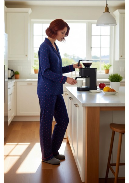 Kadın Kalp Desenli Gömlek Yaka Pijama Takımı Fonksiyonel Dayanıklı Kaliteli Konforlu Rahat fiyatları