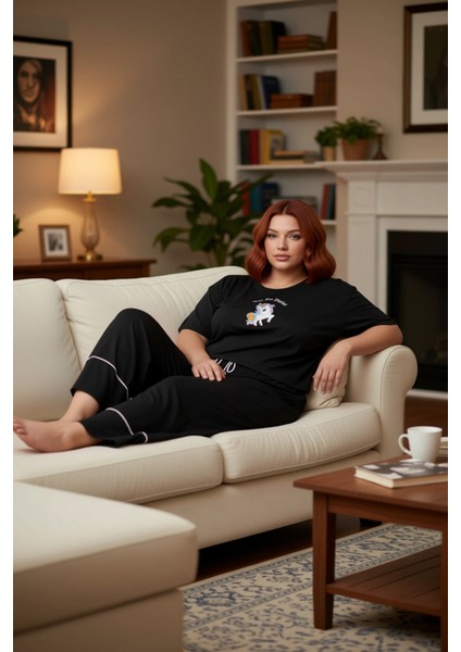 Kadin Ayicik Baskılı Wide Leg Pijama Takımı Fonksiyonel Dayanıklı Kaliteli Konforlu Modern