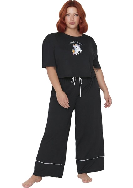 Kadin Ayicik Baskılı Wide Leg Pijama Takımı Fonksiyonel Dayanıklı Kaliteli Konforlu Modern fırsatları