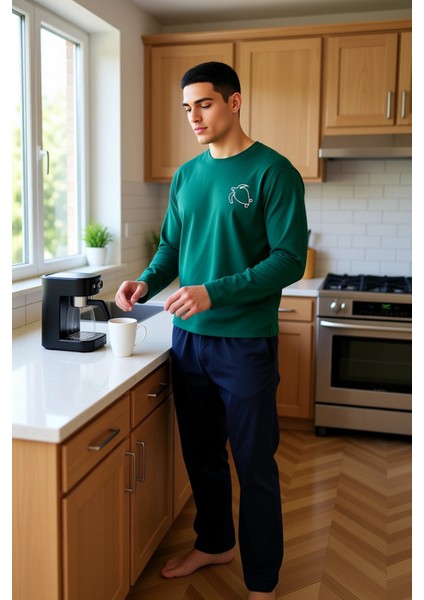 Erkek Bisiklet Yaka Uzun Kollu Pijama Takımı Fonksiyonel Dayanıklı Kaliteli Konforlu Rahat fiyatları