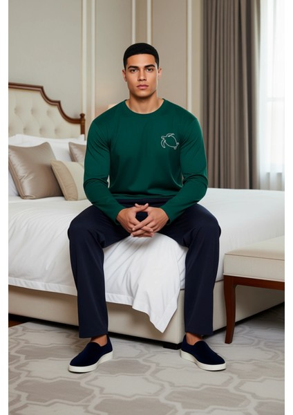 Erkek Bisiklet Yaka Uzun Kollu Pijama Takımı Fonksiyonel Dayanıklı Kaliteli Konforlu Rahat modelleri