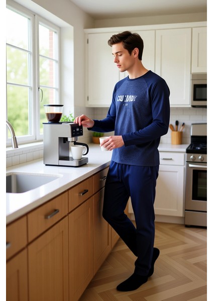 Erkek Slogan Baskılı Reglan Kol Pijama Takımı Fonksiyonel Dayanıklı Kaliteli Konforlu Spor fiyatları