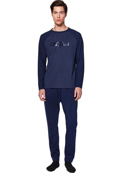 Erkek Slogan Baskılı Reglan Kol Pijama Takımı Fonksiyonel Dayanıklı Kaliteli Konforlu Spor fırsatları