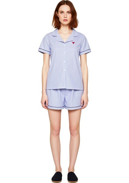 Kadın Gofre Dokuma Çizgili Pijama Takımı Kalp Nakışlı Fonksiyonel Dayanıklı Kaliteli Rahat fırsatları