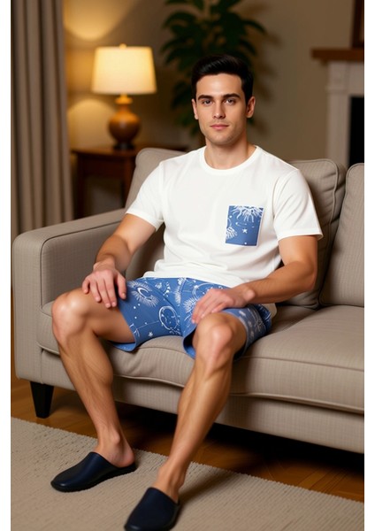 Erkek Galaksi Desenli Pamuklu Pijama Takımı Fonksiyonel Dayanıklı Kaliteli Konforlu Modern