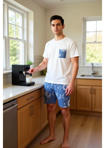 Erkek Galaksi Desenli Pamuklu Pijama Takımı Fonksiyonel Dayanıklı Kaliteli Konforlu Modern fiyatları