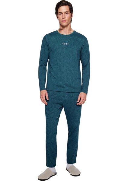 Erkek Antrasit Bisiklet Yaka Baskılı Uzun Kollu Pijama Takımı Fonksiyonel Dayanıklı Modern fırsatları