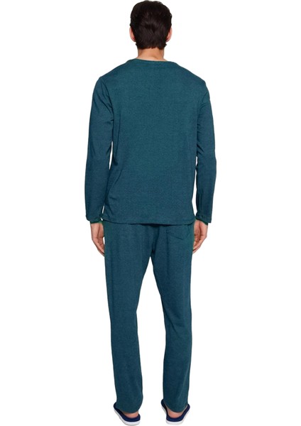 Erkek Antrasit Bisiklet Yaka Baskılı Uzun Kollu Pijama Takımı Fonksiyonel Dayanıklı Modern indirimleri