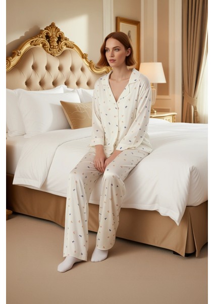 Kadın Baskılı Viskon Gömlek ve Pantolon Pijama Takımı Fonksiyonel Dayanıklı Kaliteli Rahat