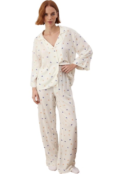 Kadın Baskılı Viskon Gömlek ve Pantolon Pijama Takımı Fonksiyonel Dayanıklı Kaliteli Rahat fiyatları